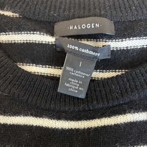 Nordstrom black and white striped cashmere sweater. Size large. - Picture 3 of 3